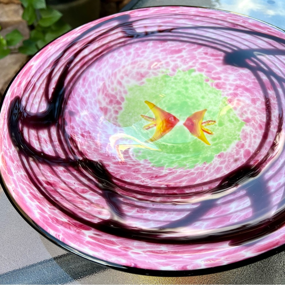 Murano Italian Glass Centerpiece Bowl Tray Angelfish Hand Blown Art Vintage MCM